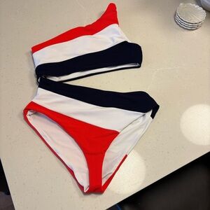 Beach Riot Joyce Color Block One Shoulder One Piece Swimsuit Red White Blue